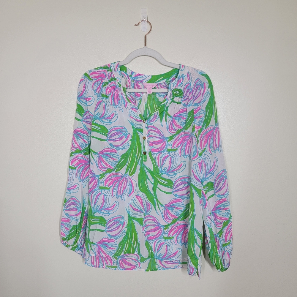 Lilly Pulitzer Elsa Top Silk Tulip Print Size Small - Picture 2 of 5
